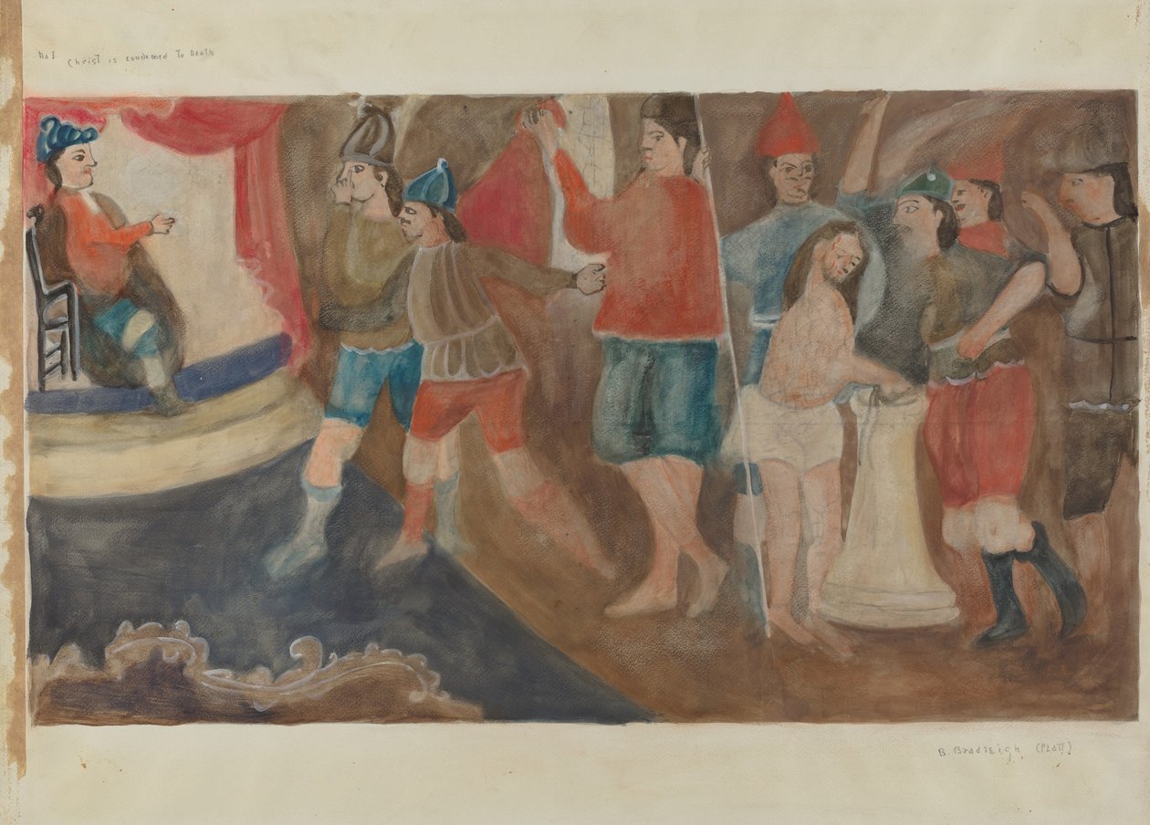 Estação da Cruz No. 1: Jesus é condenado à morte, c. 1936. de Beulah Bradleigh