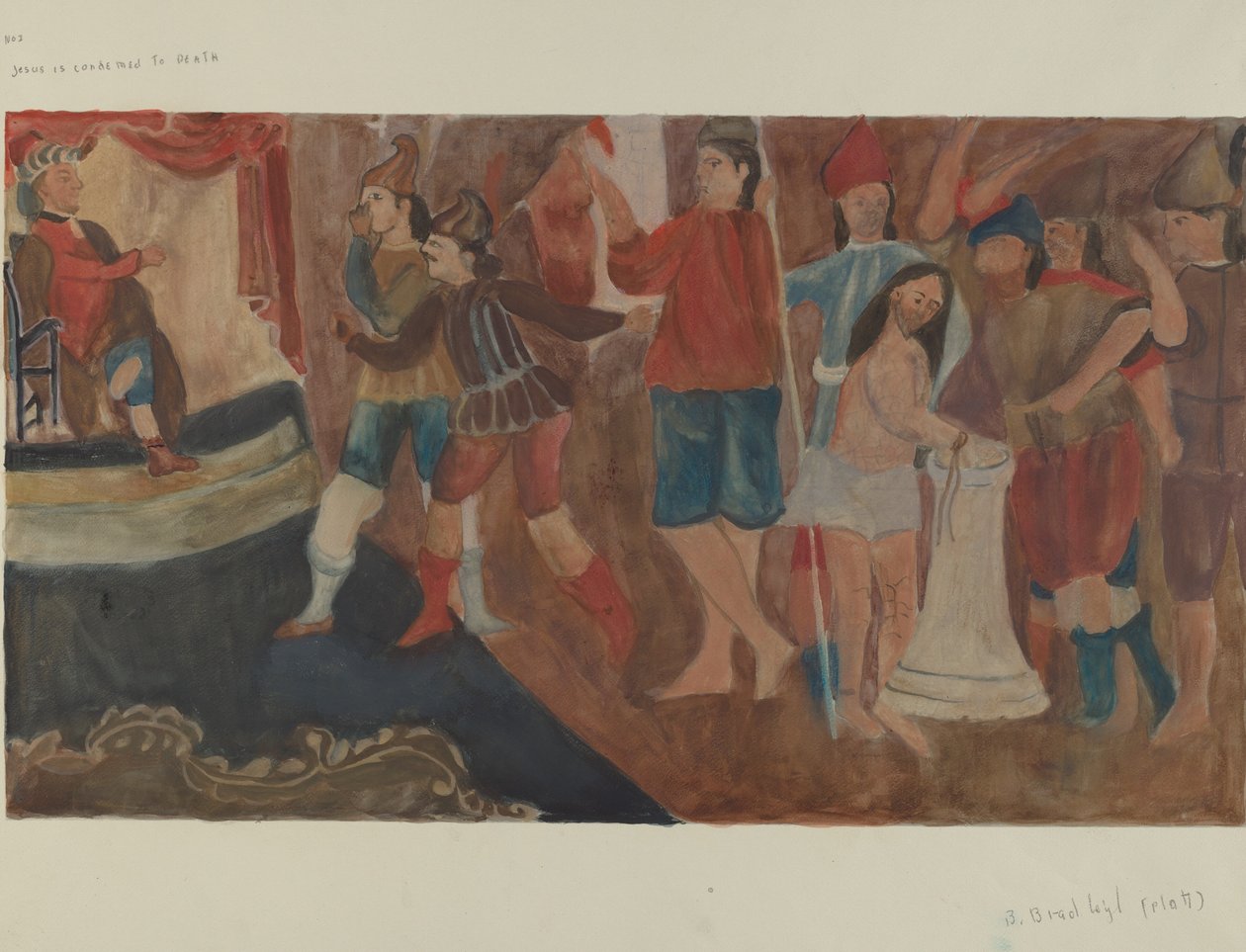 Estação da Cruz No. 1: Jesus é condenado à morte, c. 1936. de Beulah Bradleigh
