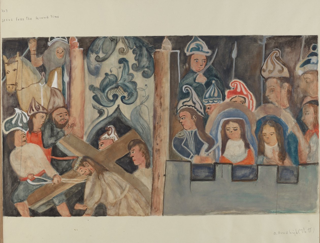 Estação da Cruz No. 7: Jesus cai pela segunda vez, c. 1936. de Beulah Bradleigh