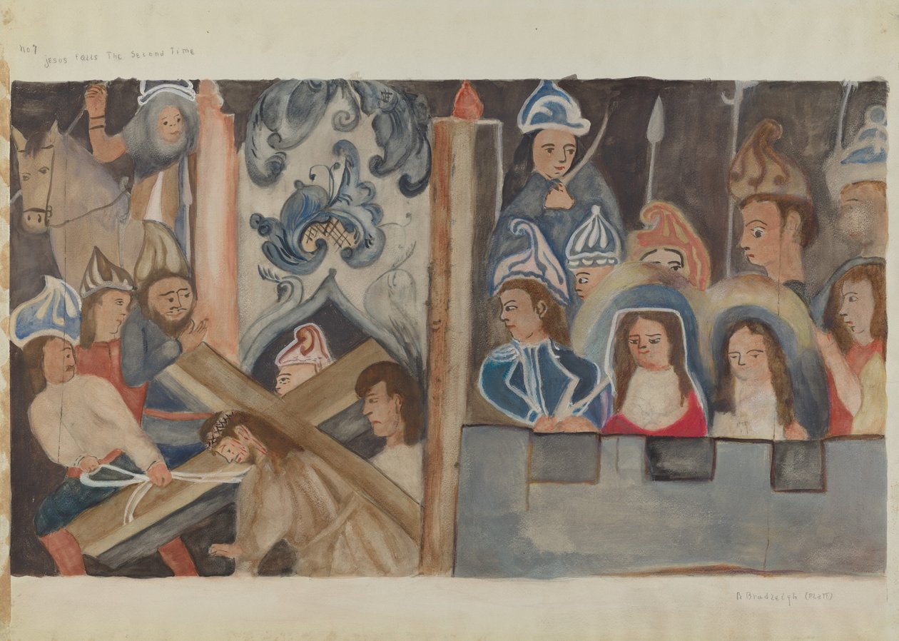 Estação da Cruz No. 7: Jesus cai pela segunda vez, c. 1936. de Beulah Bradleigh