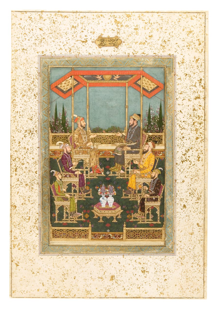 Um ajuntamento dos príncipes, c.1710 (wc opaco e ouro no papel) de Bhawani Das