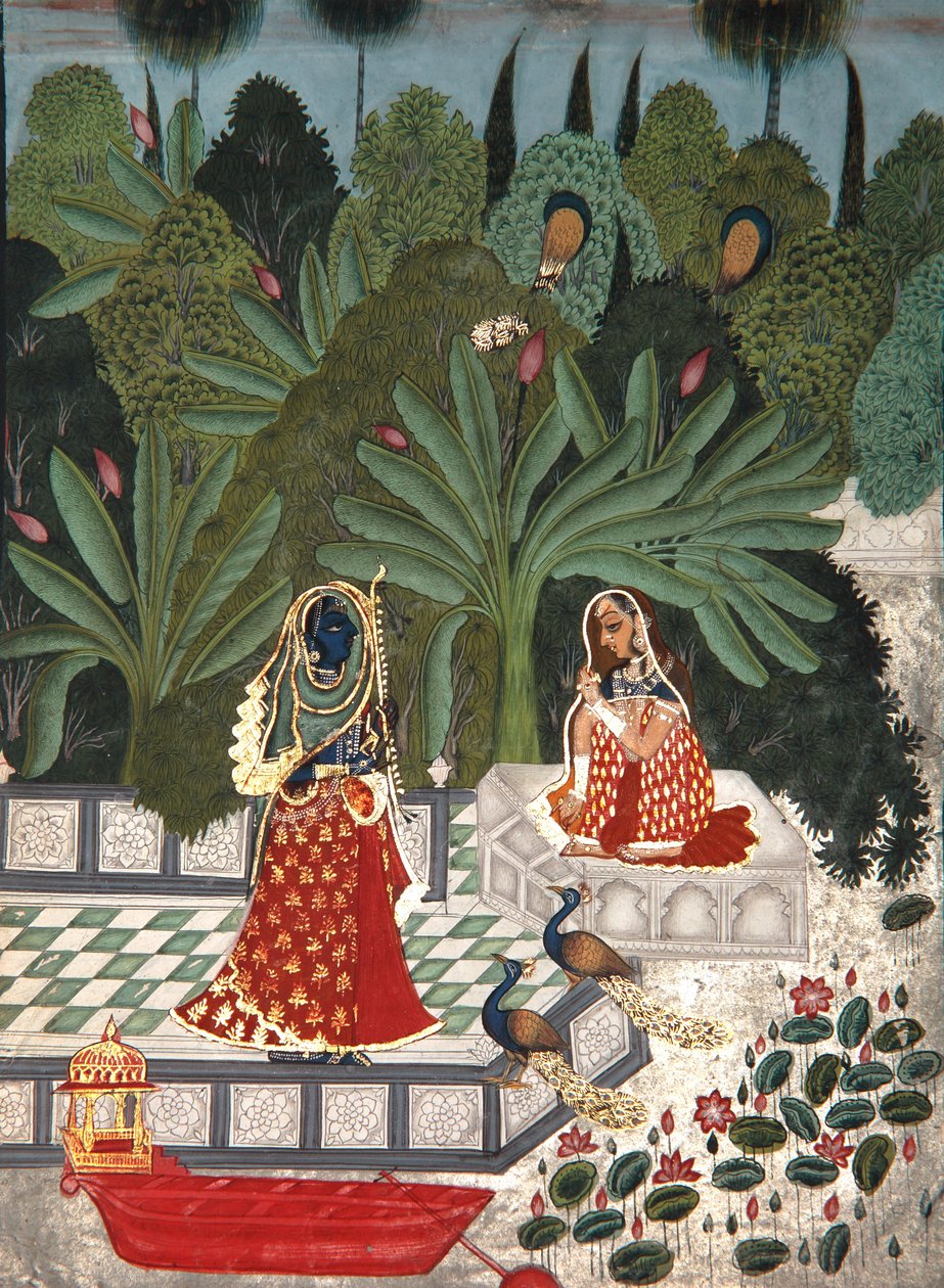 Krishna usa uma artimanha para encontrar sua amada, 1781 (wc opaca no papel) de Bhoya