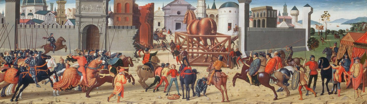 O Cerco de Tróia II: O Cavalo de Madeira, c.1490-95 (ver também 69652) de Biagio di Antonio