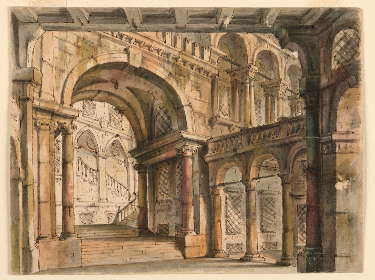 Cenário, Pátios do Palácio e Escadas de Bibiena Family, 1657