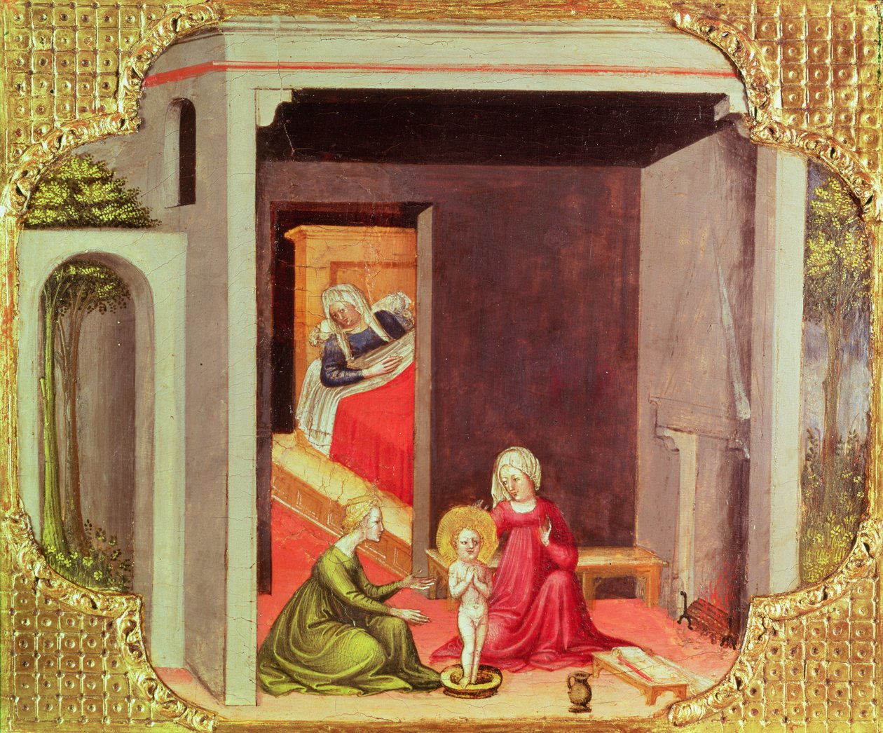 O Nascimento de São Nicolau (têmpera no painel) de Bicci di Lorenzo
