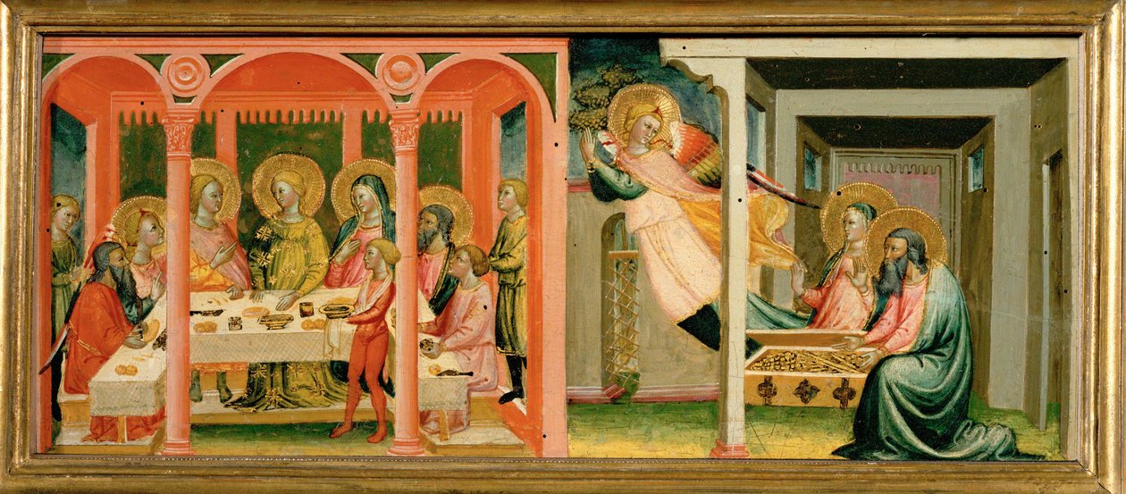Cenas da história de Tobias: casa-se com Sara ... (pintura sobre madeira) de Bicci di Lorenzo