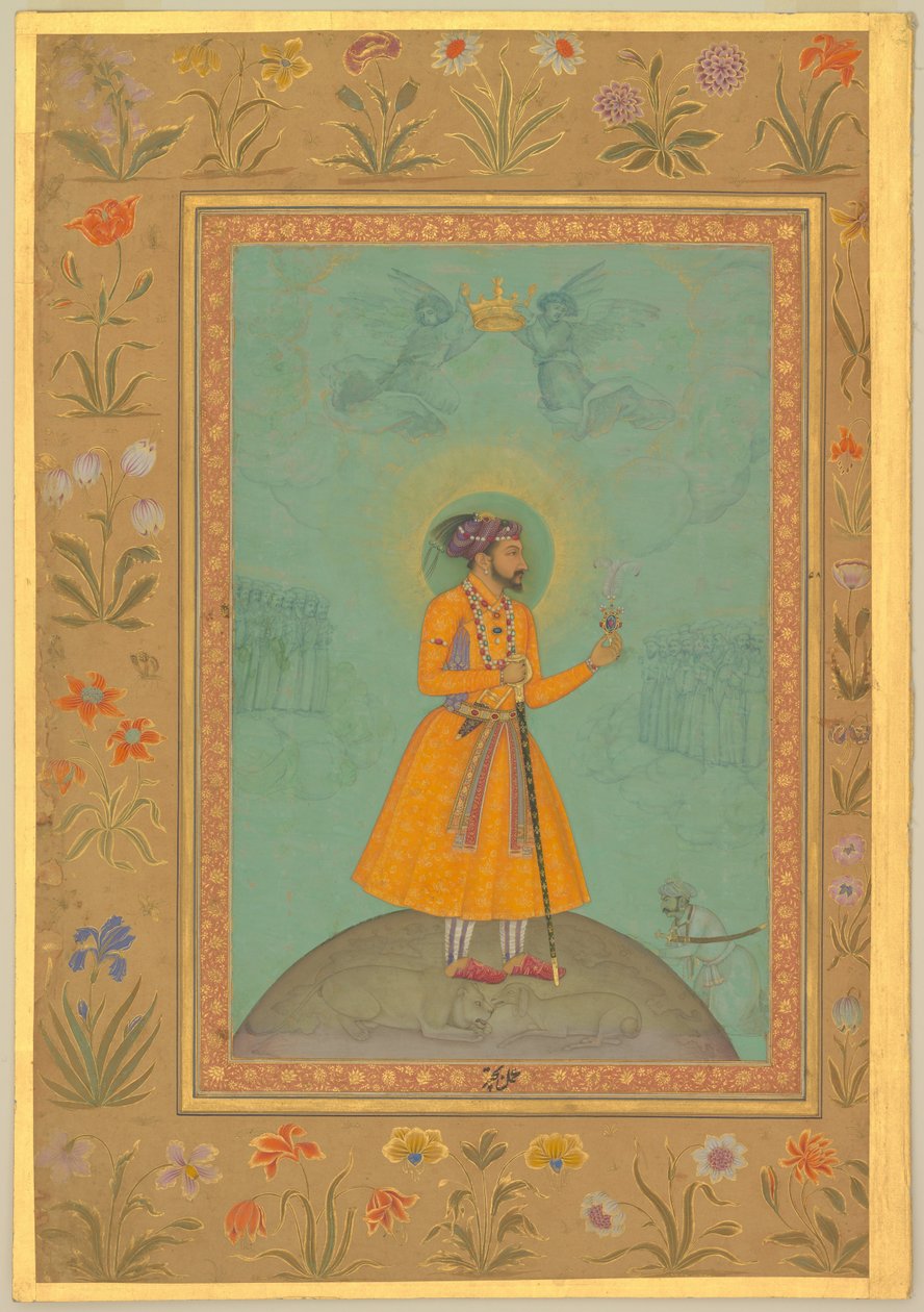 Jujhar Singh Bundela ajoelha-se em submissão a Shah Jahan de Bichitr