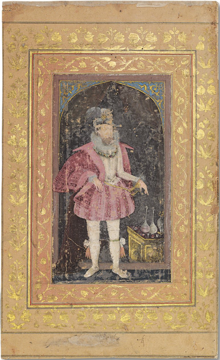 Um retrato mughal raro de James I, c.1615-18 (pigmentos opacos aumentados com ouro sobre papel) de Bichitr Bichitr