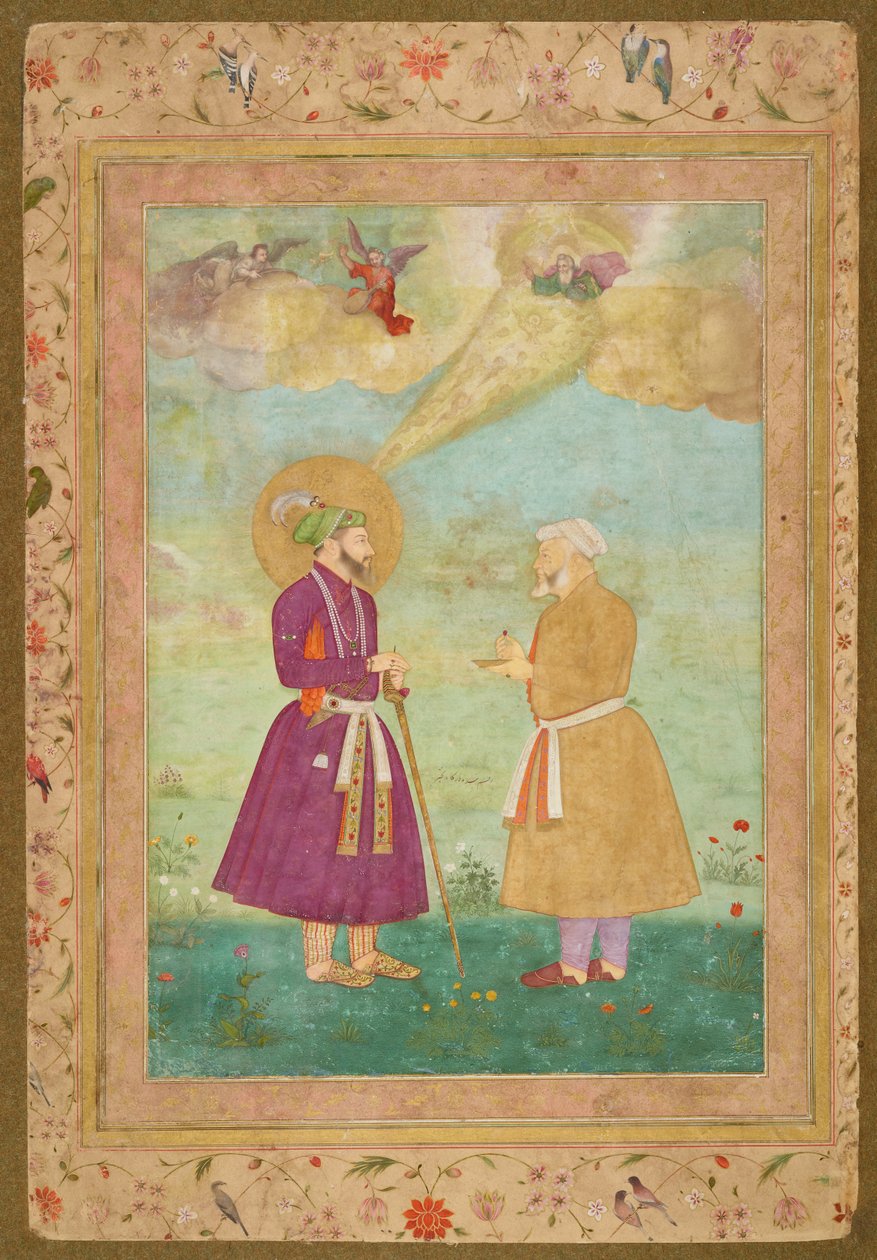Shah Jahan com Asaf Khan do "Late Shah Jahan Album", c.1640 (aguarela opaca, tinta e ouro sobre papel montado em cartão) de Bichitr Bichitr