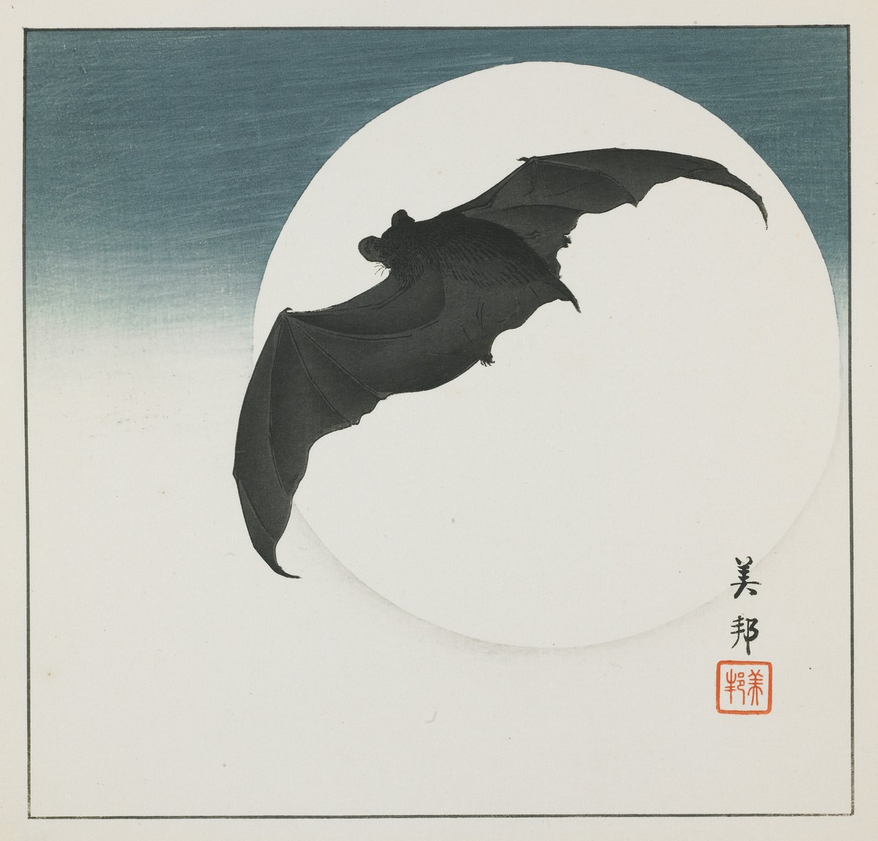 Morcego e Lua, início do século 20 de Biho Takashi or Takahashi (b. 1873. fl 1890 1930)