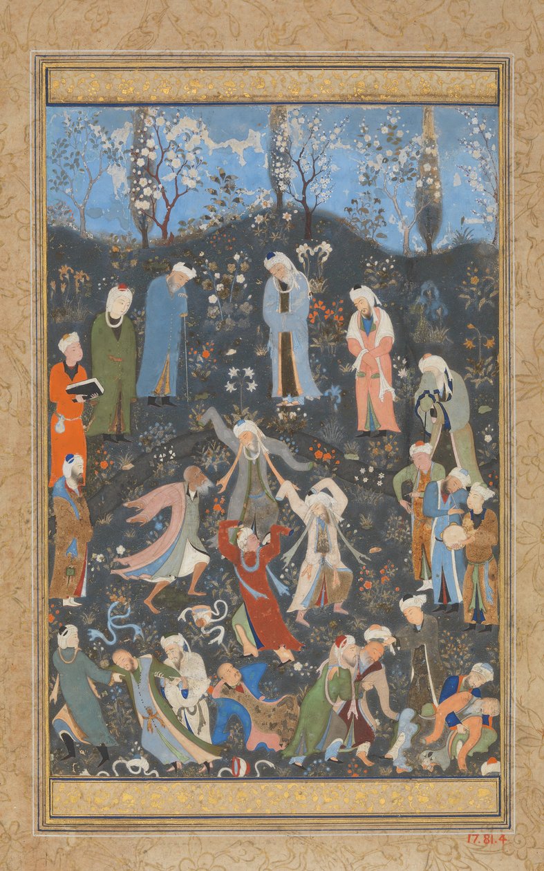 Dervixes dançantes, fólio de um divã de Hafiz, ca. 1480. de Bihzad