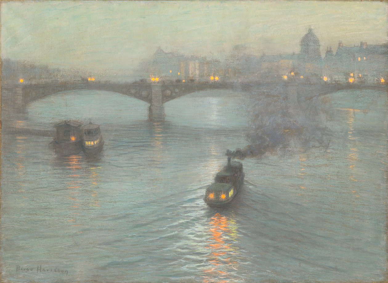 Noite no Sena, c.1888 (pastel sobre tela preparada) de Birge Harrison