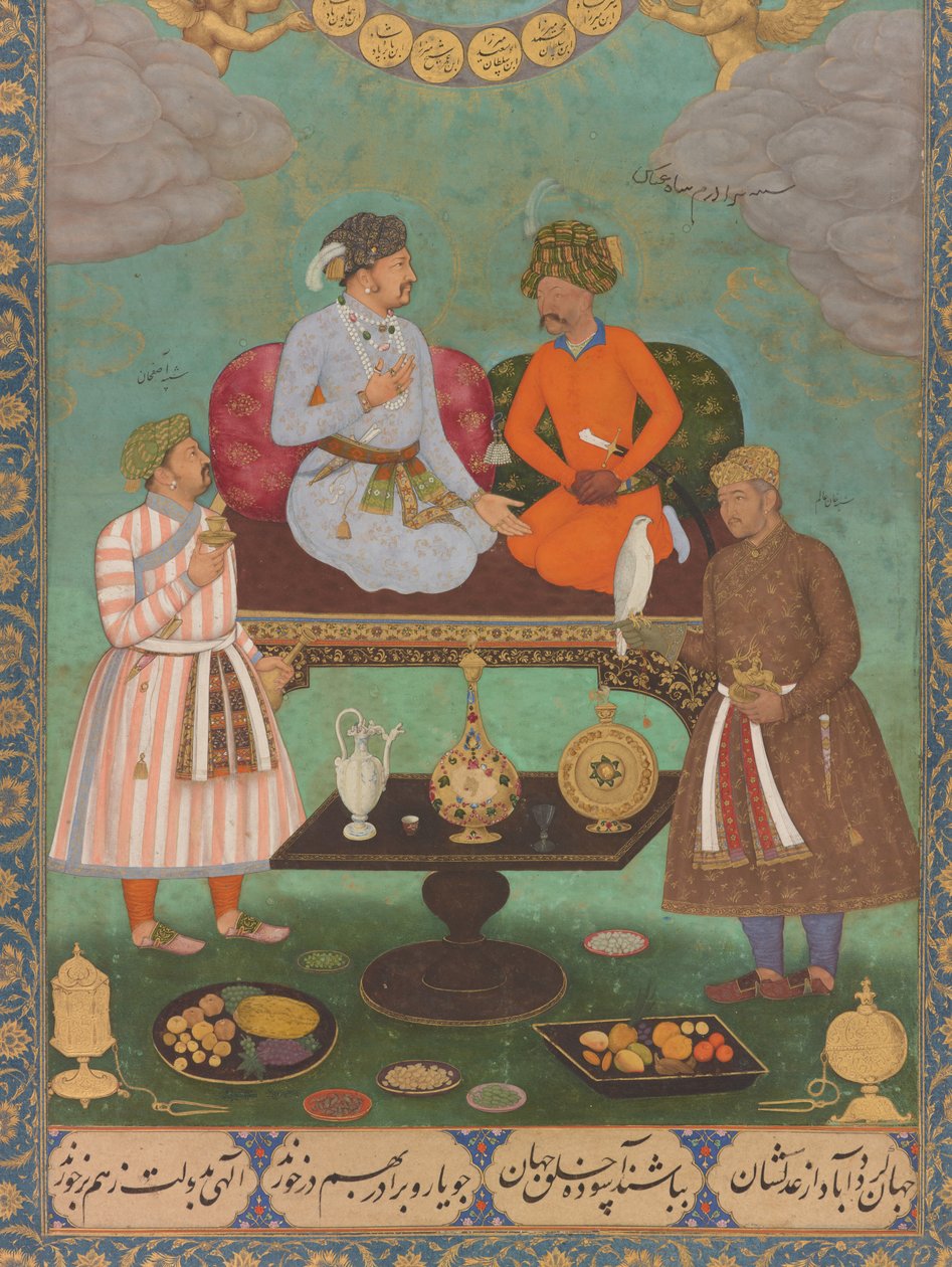Jahangir Entertains Shah Abbas from the St. Petersburg Album (pormenor), c.1620 (aguarela, ouro, tinta sobre papel) de Bishandas