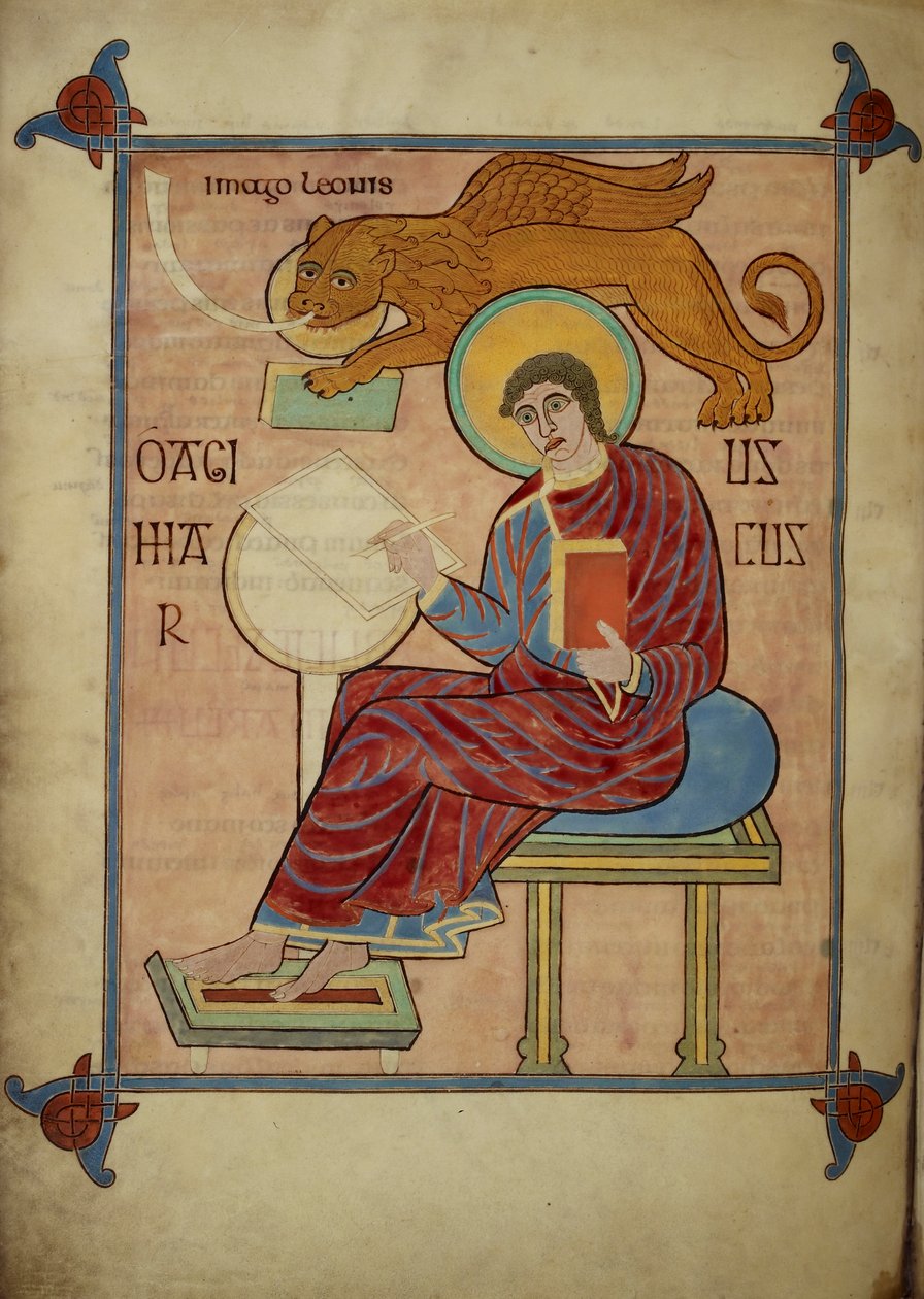 St. Mark, dos Evangelhos de Lindisfarne, 710-21 (vellum) de Bishop of Lindisfarne Eadfrith