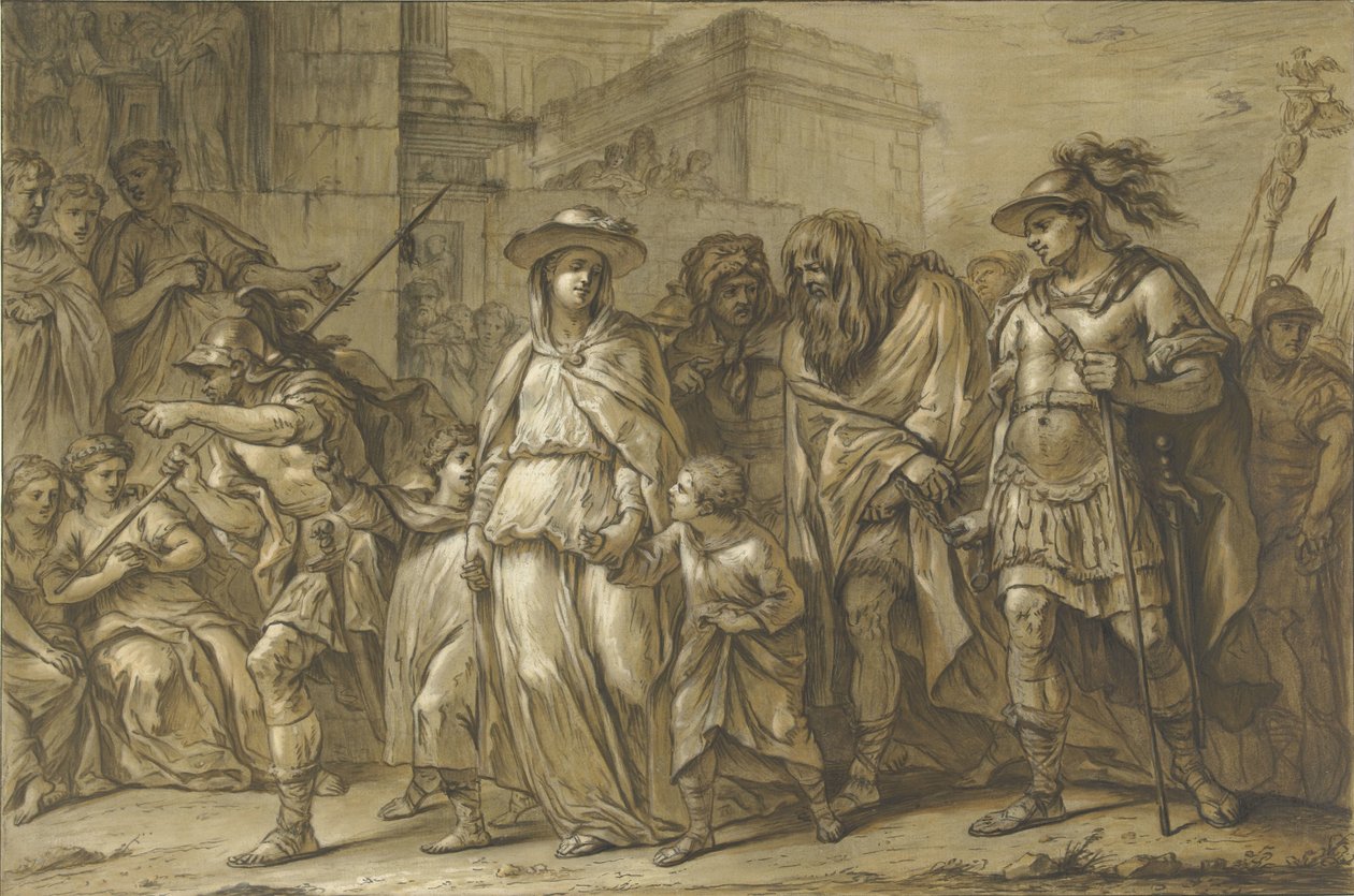 Julius Sabinus e Epponina com os seus dois filhos conduzidos através de Roma como prisioneiros de Blaise Nicolas Lesueur