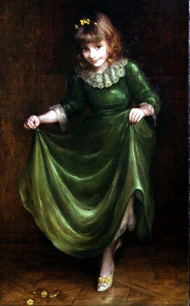Retrato de uma jovem com um vestido verde de Blanche Jenkins