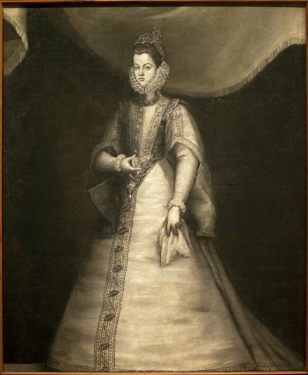 Retrato da infante Isabelle Claire Eugenie da Áustria (1566-1633) (Isabella da Espanha). Pintura de Blas de Prado (ca. 1545-1599), óleo sobre tela de Blas del Prado