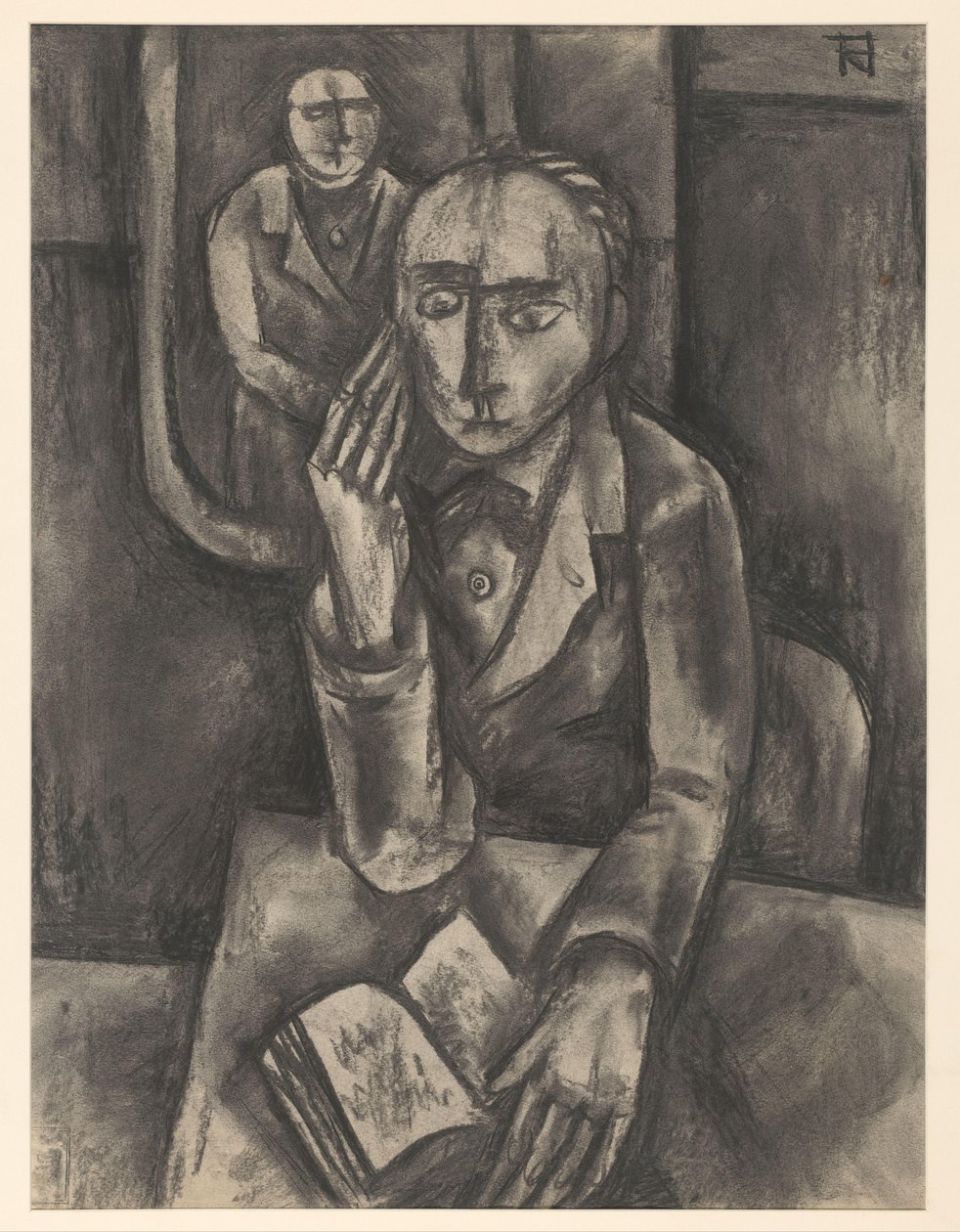 Homem sentado à mesa com um livro aberto de Bob Hanf (signed by artist)