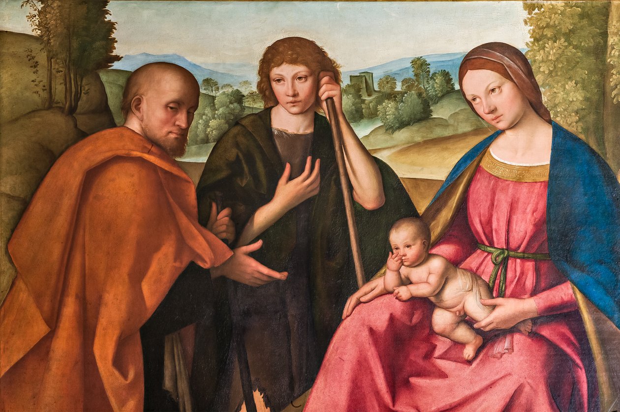Adoração dos Pastores Madonna com Menino Jesus e dois pastores, detalhe de 2384594 de Boccaccio Boccaccino