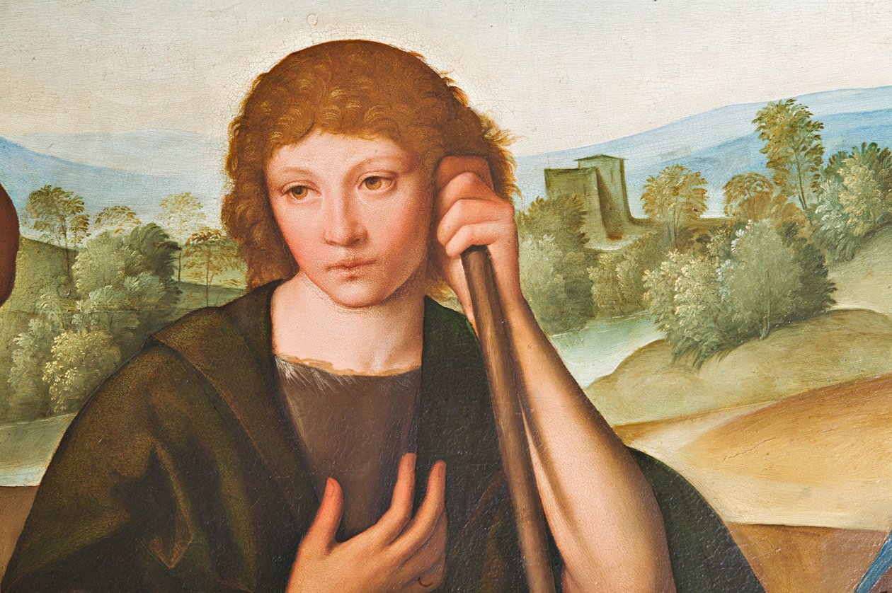 Adoração dos Sheperds Madonna com o Menino Jesus e dois Sheperds, detalhe de 2384594 de Boccaccio Boccaccino