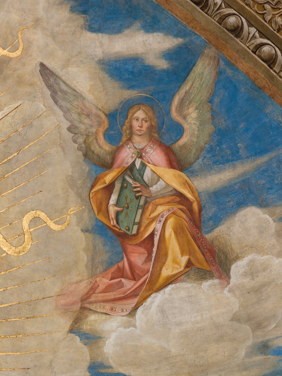 Apse, Catino Apse, Boccaccio Boccaccino, Pantocrator entre os Santos Marcelino, Imerio, Omobono, Peter Exorcist, Detail Angel right de Boccaccio Boccaccino