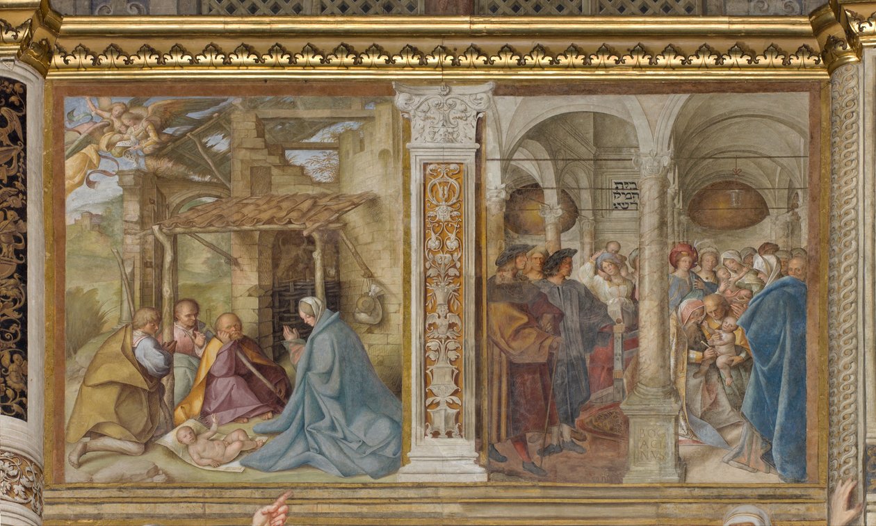 Gruta Central, Quarto Norte, Adoração dos Pastores, Circuncisão, Boccaccio Boccaccino 1516-17 de Boccaccio Boccaccino