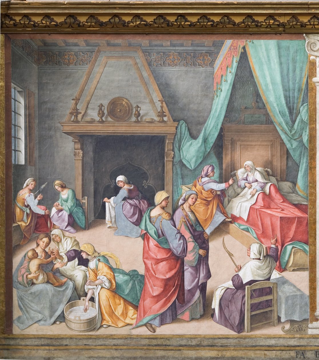 A Natividade de Maria, afresco de Boccaccio Boccaccino