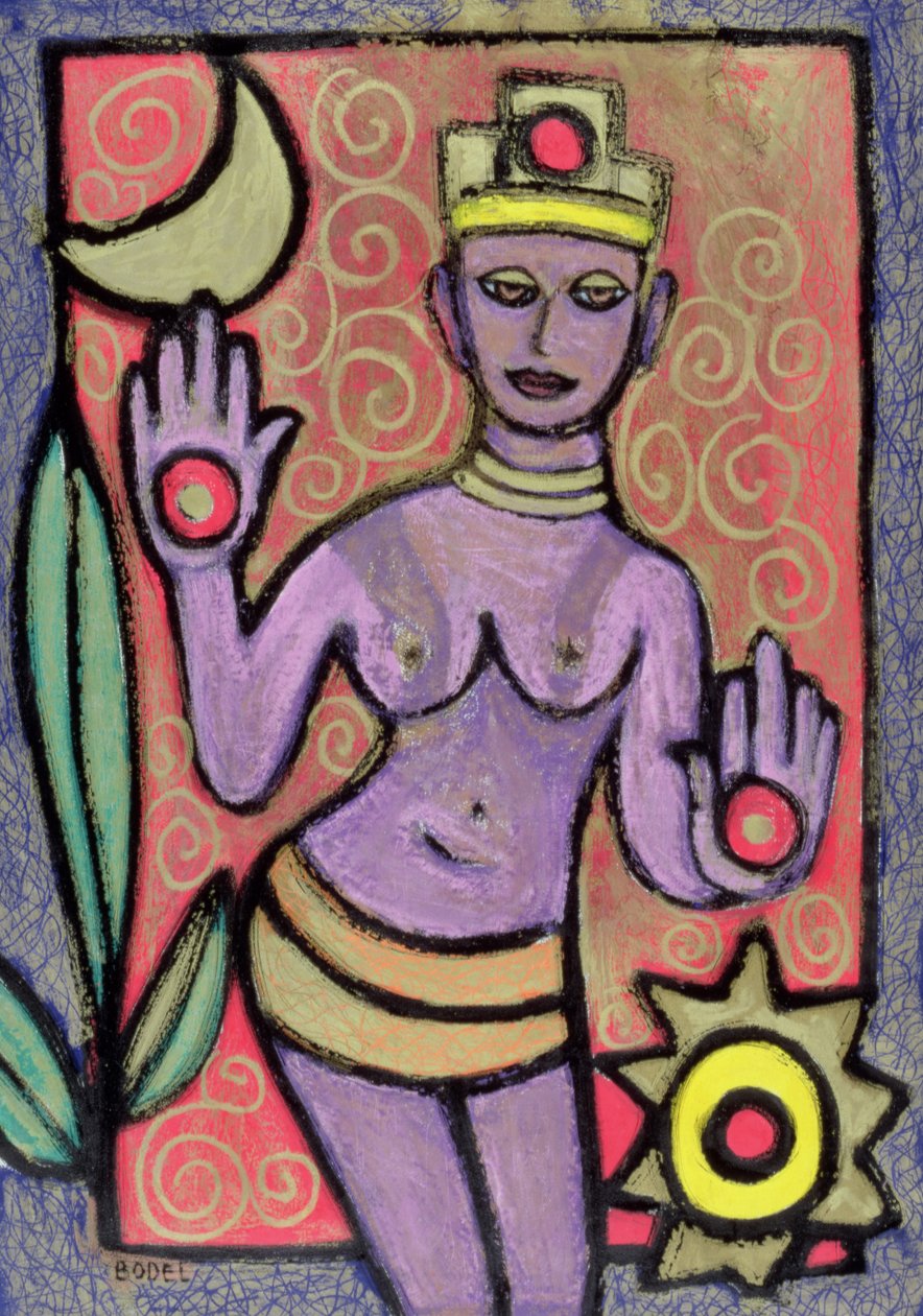Deusa, 2002 (óleo, pastel e tinta indiana sobre papel) de Bodel Rikys