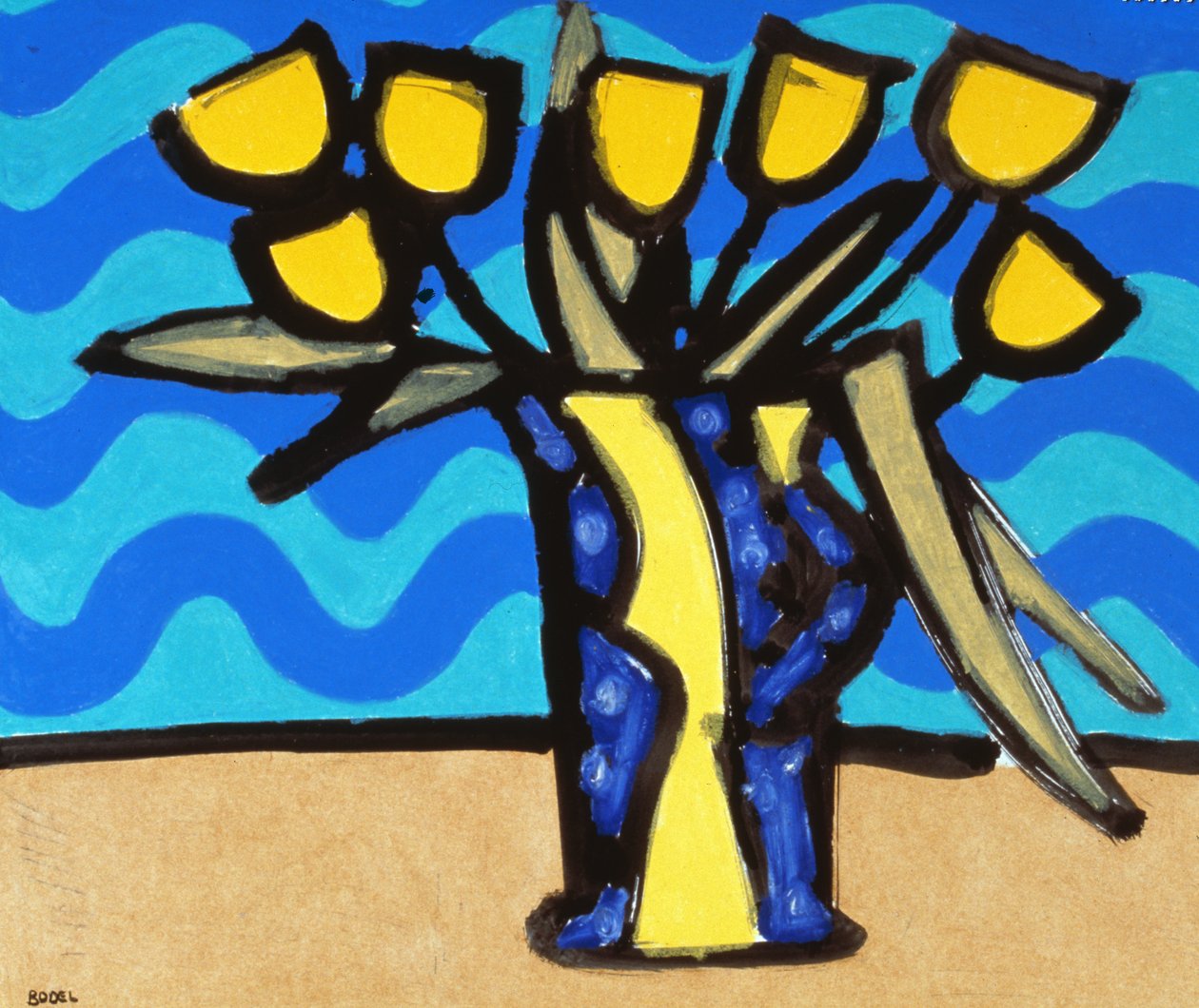 Tulipas Amarelas, 1996 (óleo, pastel e nanquim sobre papel) de Bodel Rikys