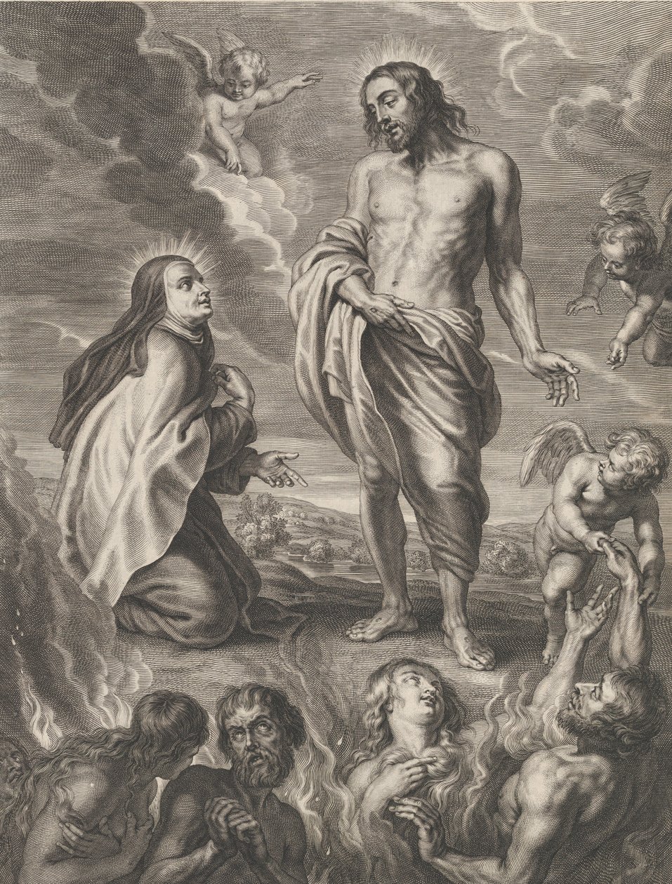 Santa Teresa de Ávila intercedendo por Bernardino de Mendoza, ca. 1640-59. de Boetius Adams Bolswert