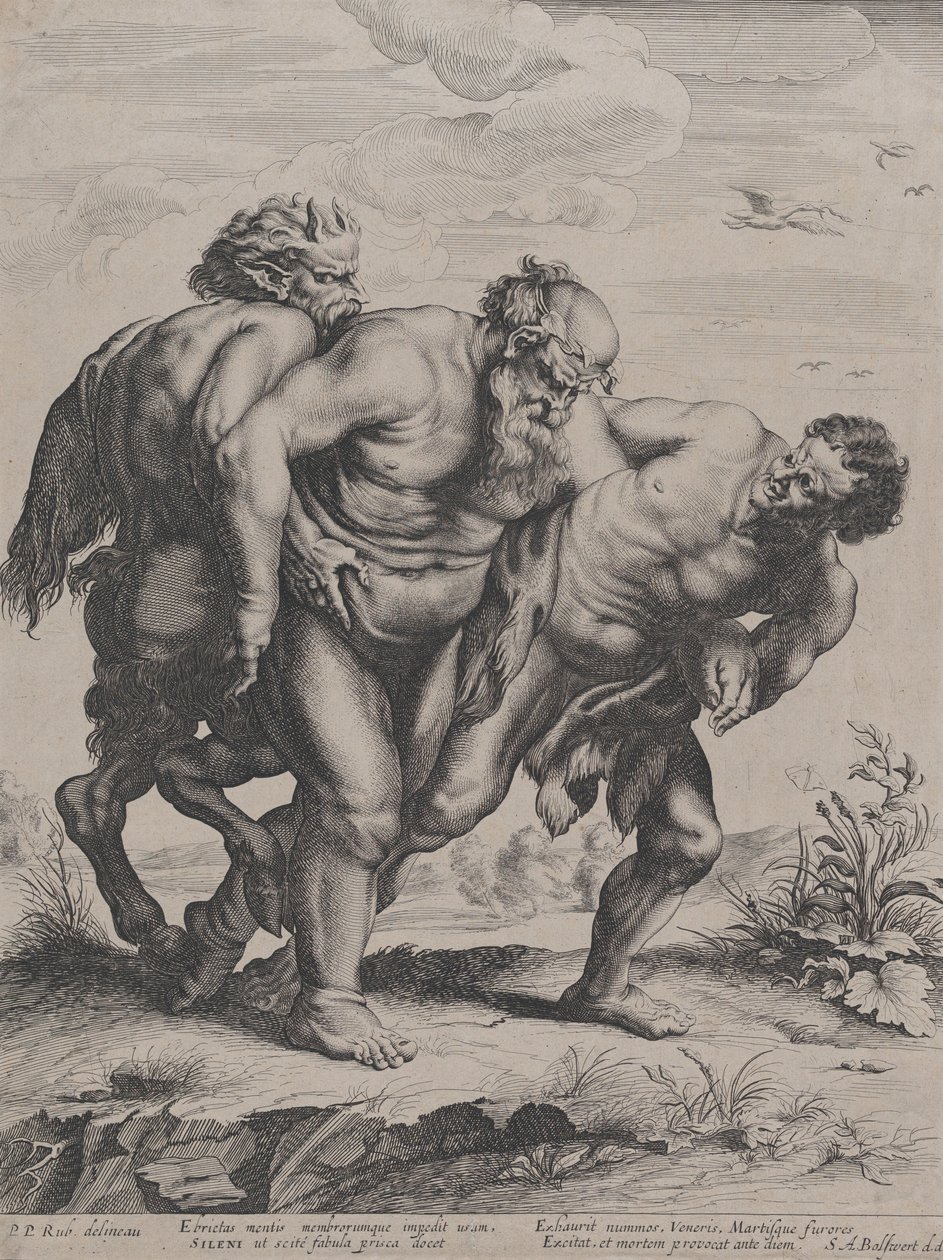 O Silenus Bêbado, Apoiado por um Sátiro e um Fauno, 1625-5 de Boetius Adams Bolswert