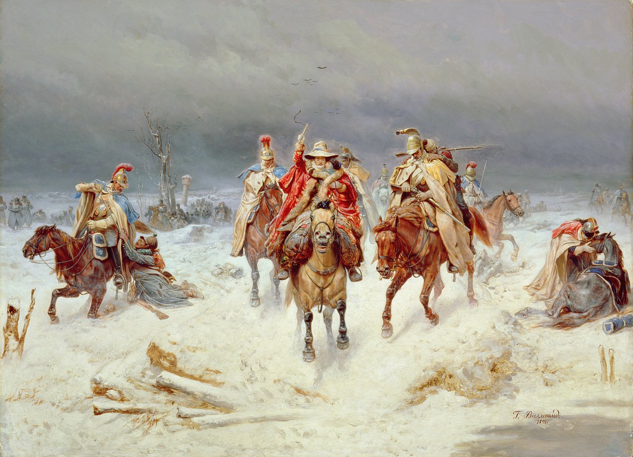 Forças francesas que atravessam o rio Berezina em novembro de 1812, 1891 de Bogdan Willewalde