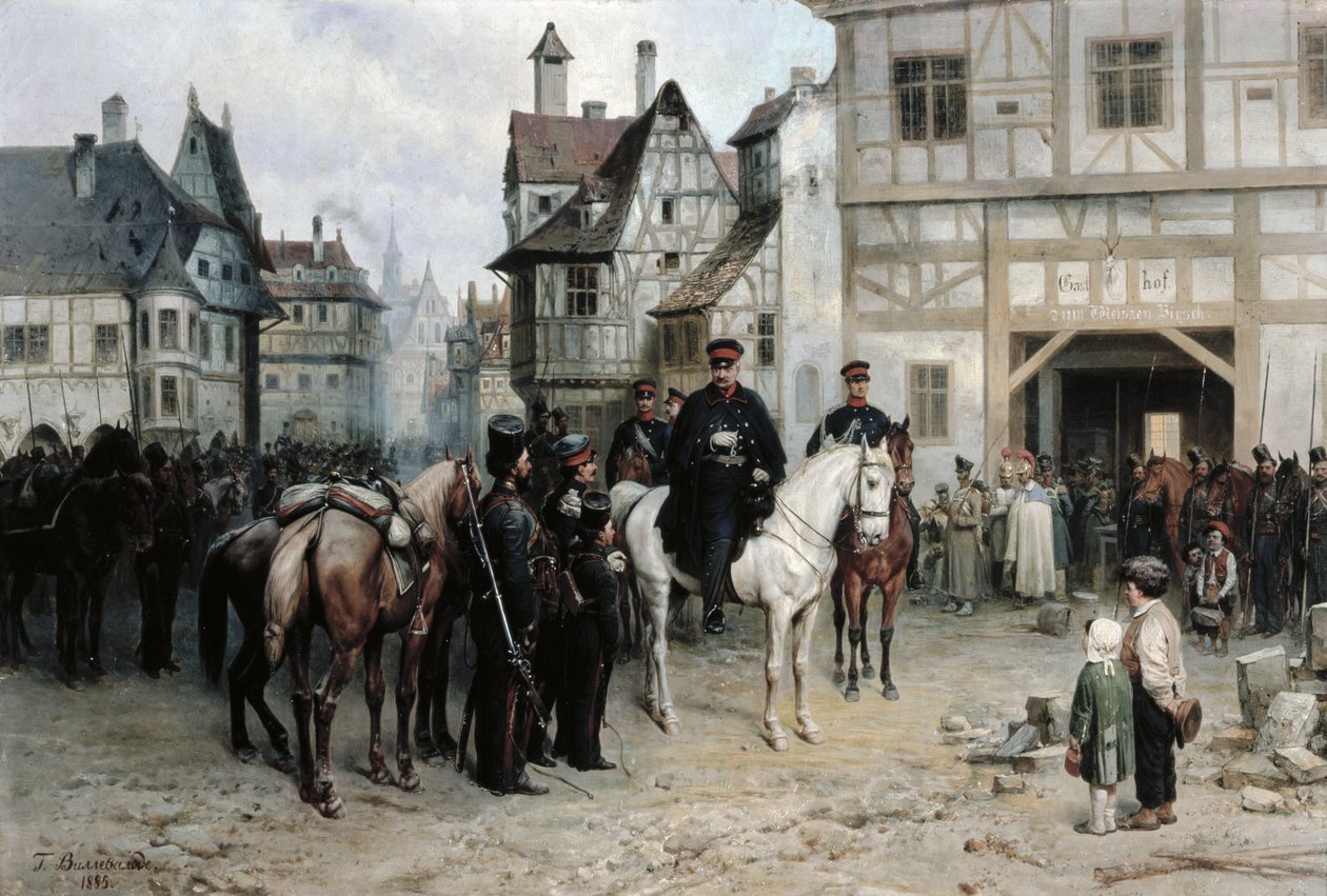 General Blucher (1742-1819) com os cossacos em Bautzen, 1885 de Bogdan Willewalde