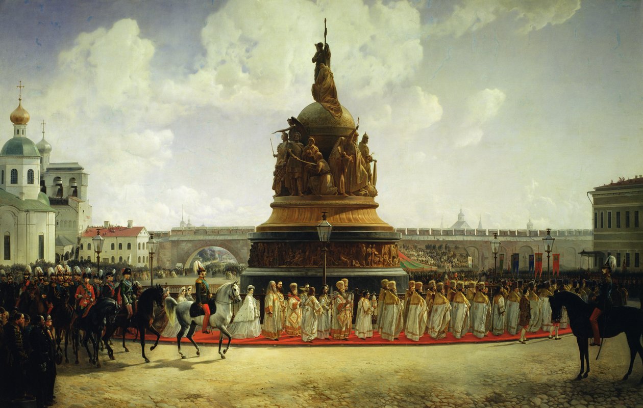 A Consagração do Monumento ao Milênio da Rússia em Novgorod, em 1862, 1864 de Bogdan Willewalde