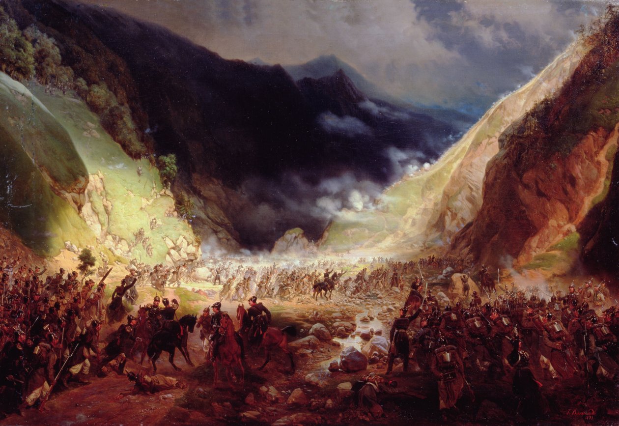Batalha no canyon Rotenturm, 1871 de Bogdan Willewalde