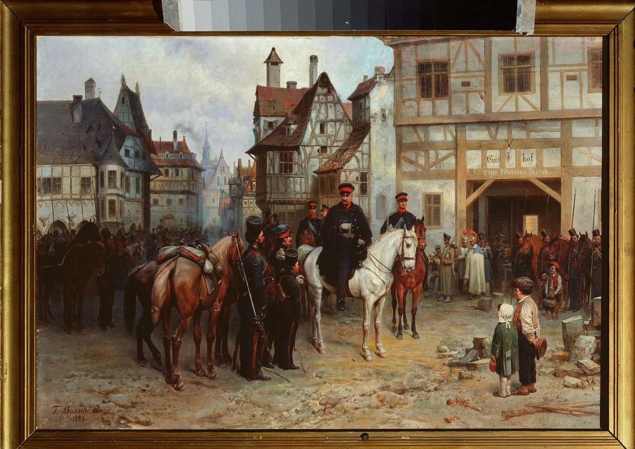 General Gebhard Leberecht von Blucher (1742-1819) avec les cosaques a Bautzen (Allemagne) (General Blucher com os cossacos em Bautzen) (Bataille de Bautzen ou de Wurschen de Bogdan Willewalde
