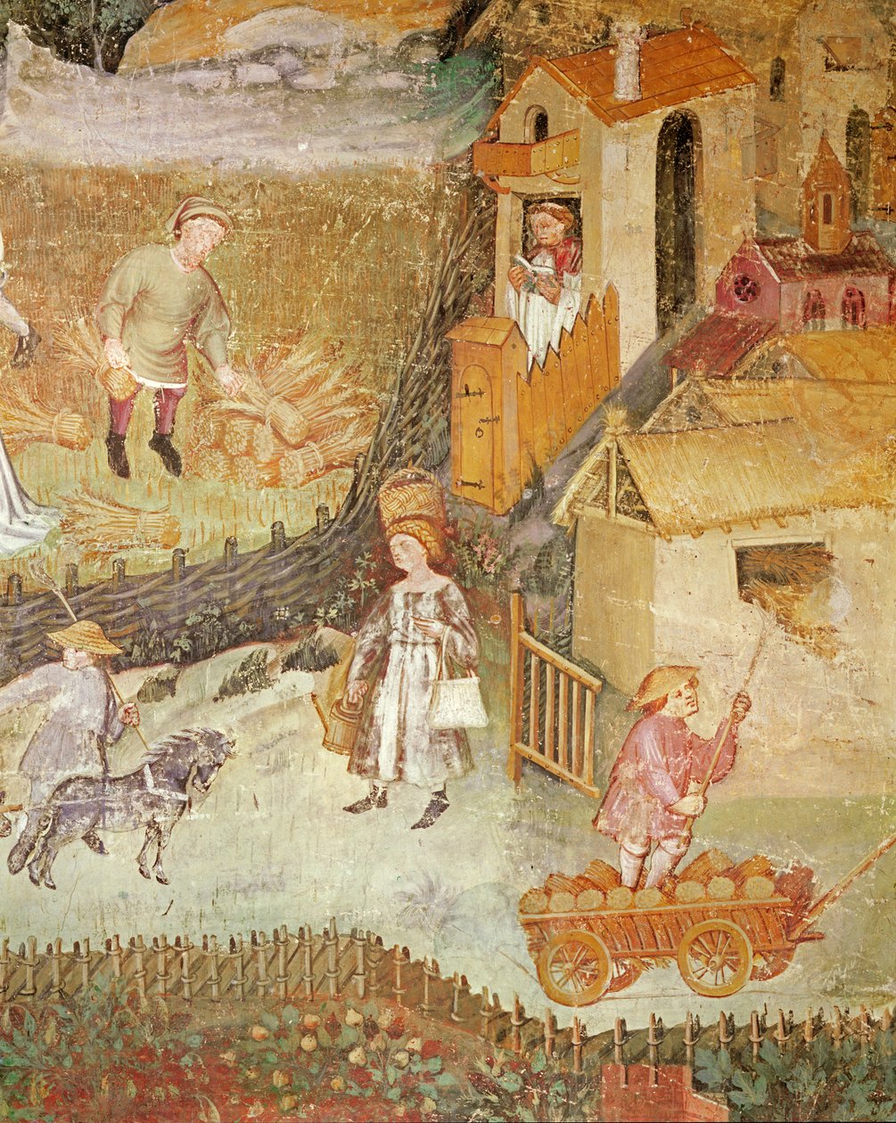 O mês de agosto, detalhe de uma fazenda, c.1400 de Bohemian School