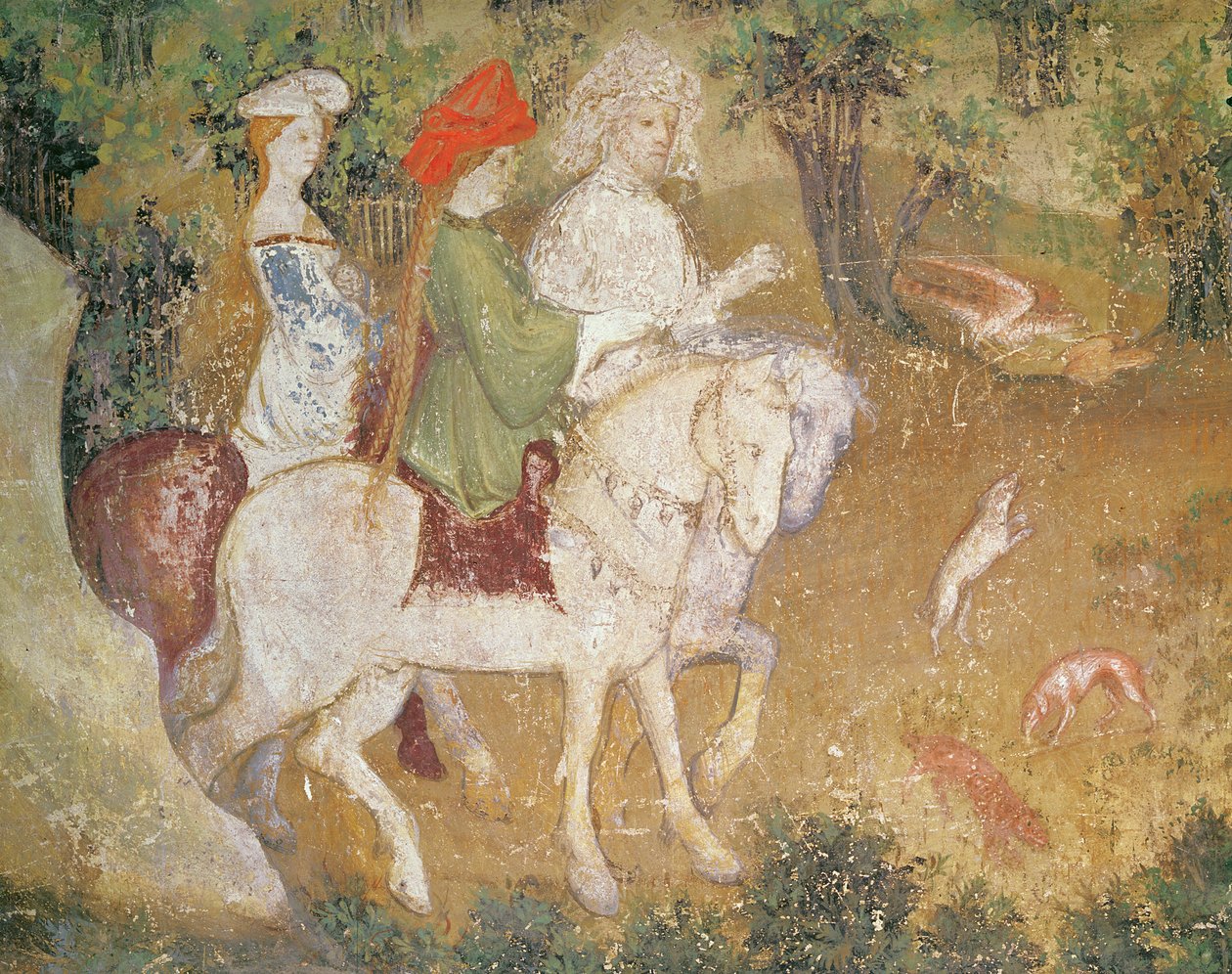 O mês de setembro, detalhe da partida para a caça, c.1400 de Bohemian School