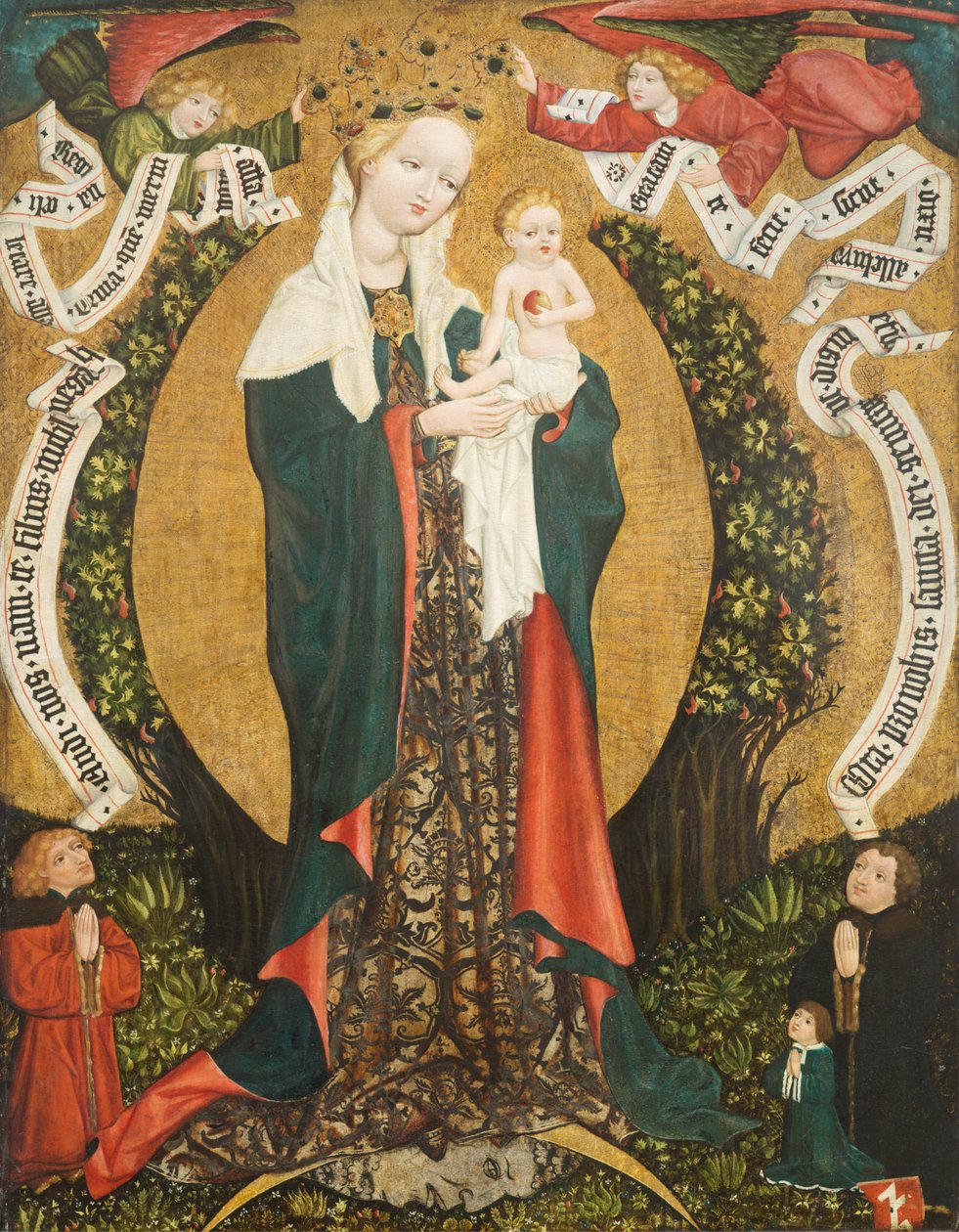 Virgem e Menino em uma lua crescente de Deštná, c.1450 (têmpera em madeira) de Bohemian School