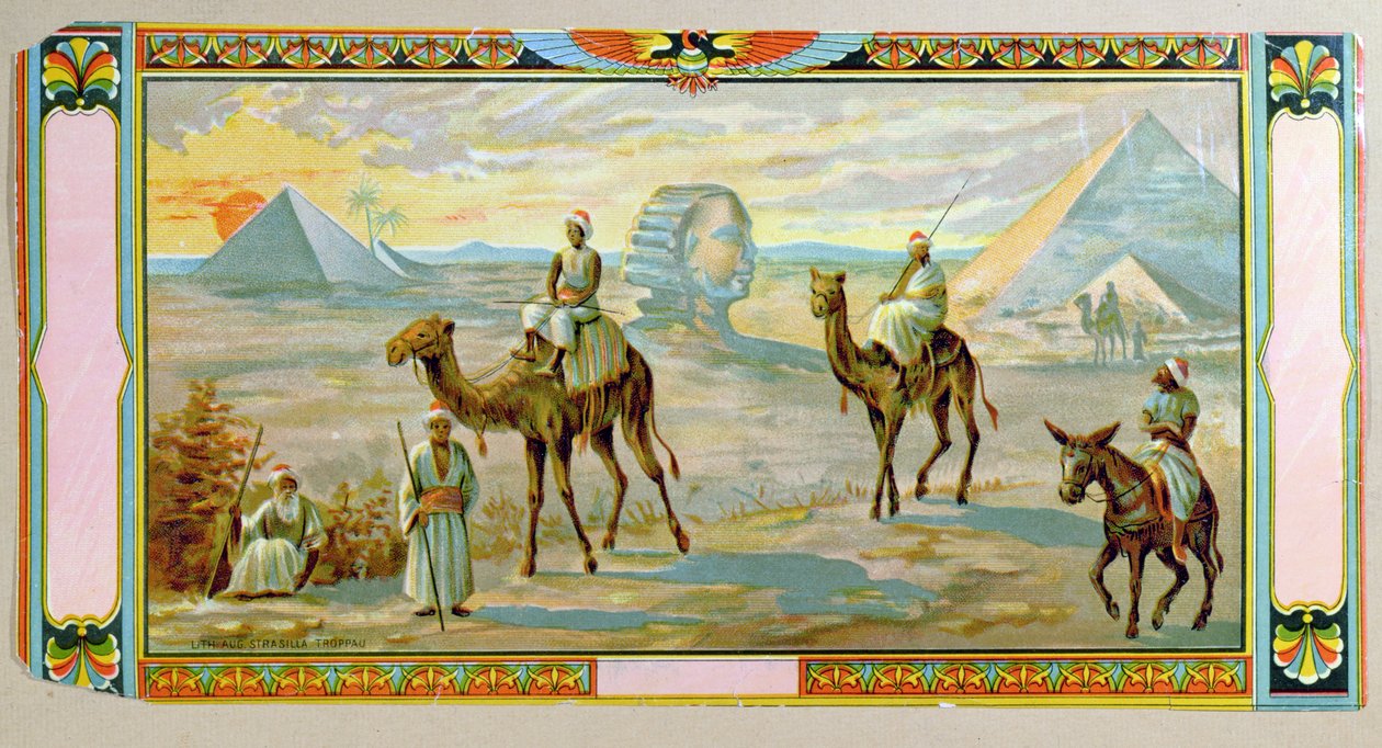 A Esfinge e as Pirâmides, etiqueta de uma caixa de fez, c.1910 de Bohemian School