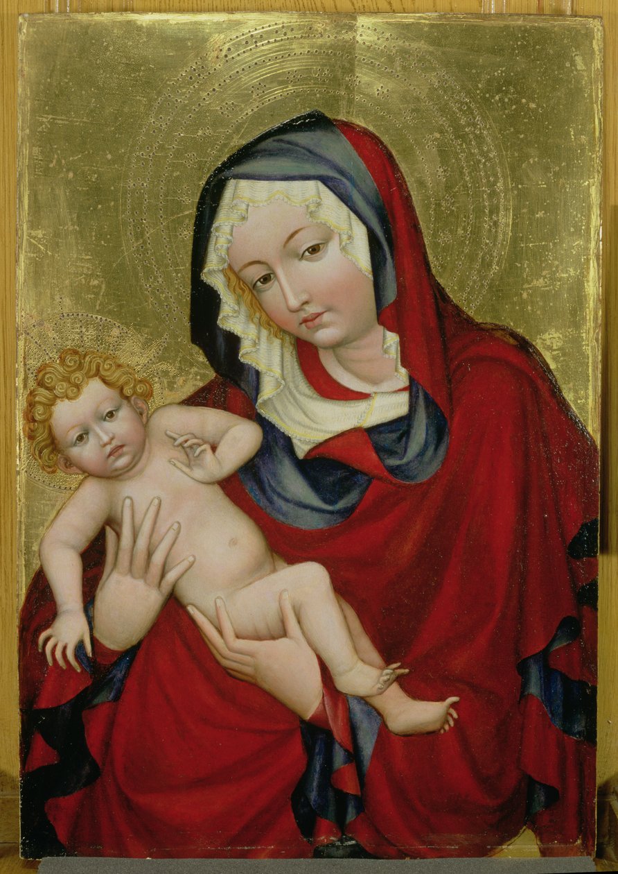 Virgem e Criança, c.1400 (têmpera e folha de ouro no painel) de Bohemian School