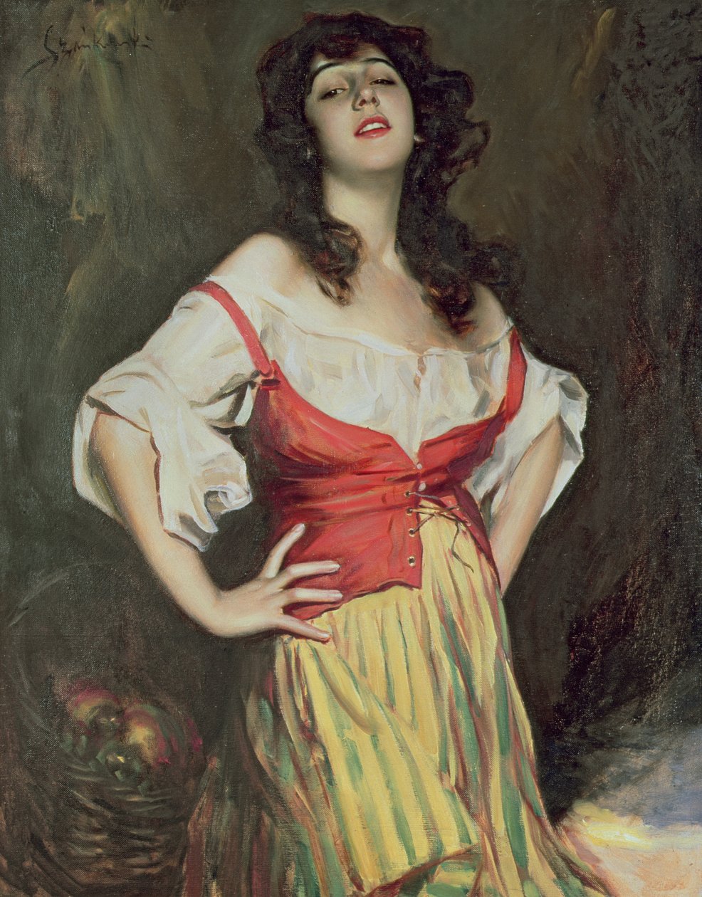 Rapariga com um cesto, c.1910 (óleo sobre tela) de Boleslaw Szankowski