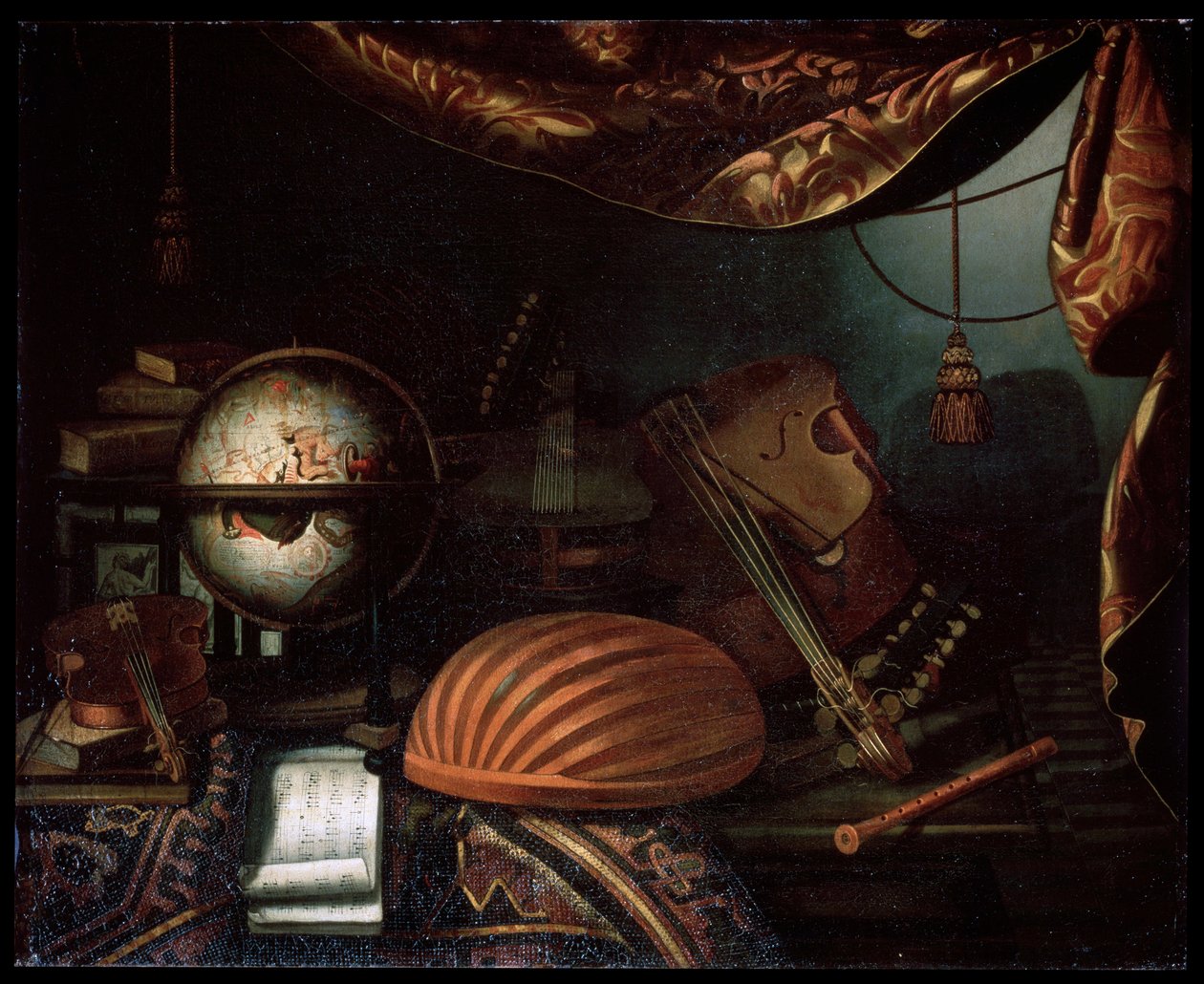Ainda vida com instrumentos musicais, 1715. de Bonaventura Bettera