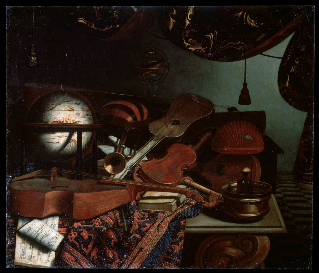 Ainda vida com instrumentos musicais, 1718. de Bonaventura Bettera