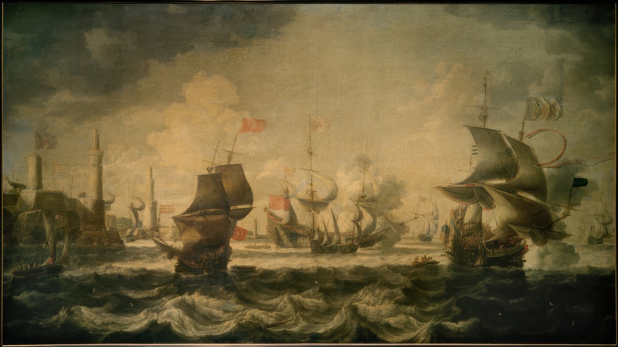 Navios na frente de um porto de Bonaventura I. Peeters