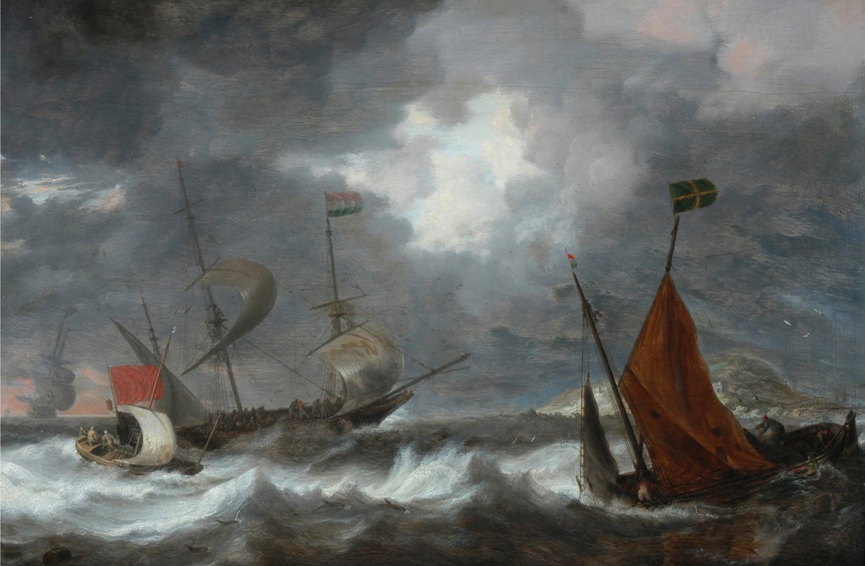 Tempestade marítima com veleiros, c. 1645 de Bonaventura Peeters the Elder