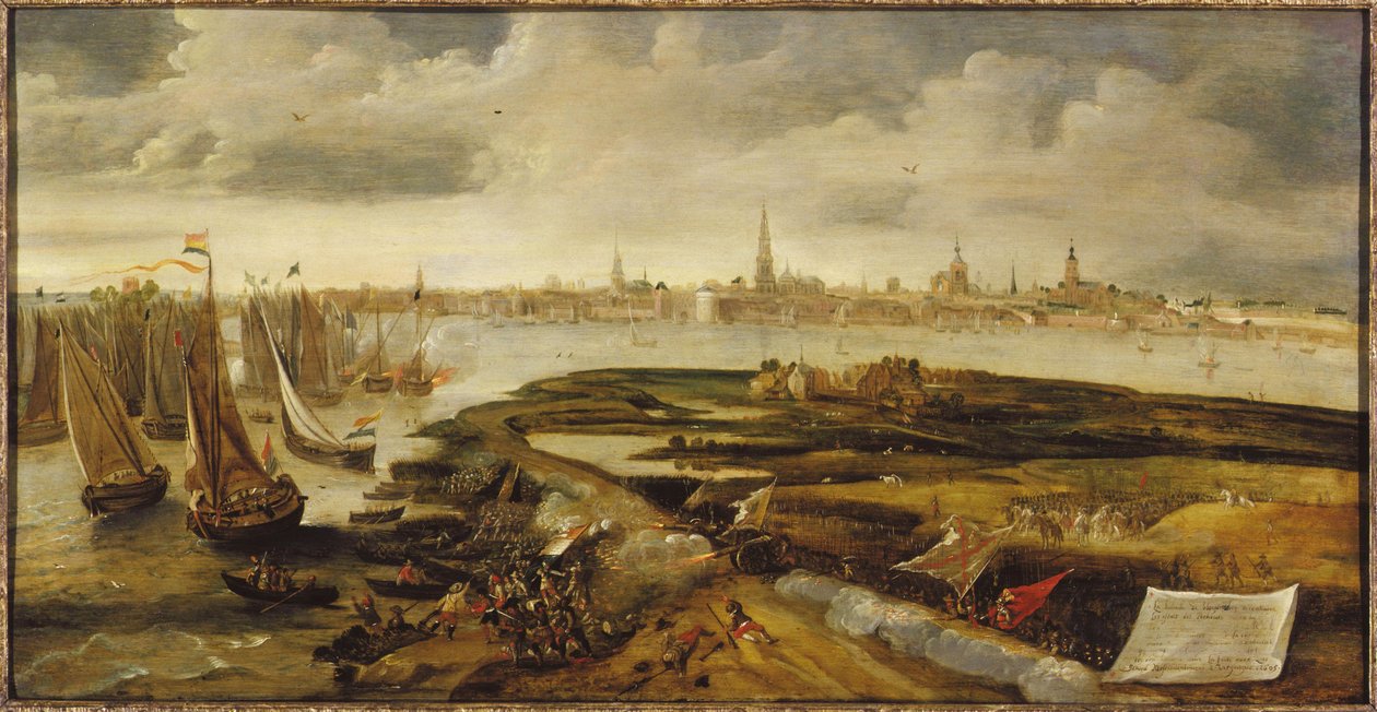 Íñigo de Borja repele uma força holandesa que tenta desembarcar perto de Antuérpia, 17 de maio de 1605, c. 1640. de Bonaventura Peeters the Elder