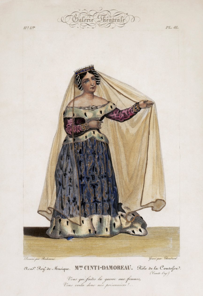 Laure Cinti-Damoreau, soprano francês, como a Comtesse na ópera de Gioacchino Rossini Comte Ory na Académie Royale de Musique de Bonhommé Bonhommé