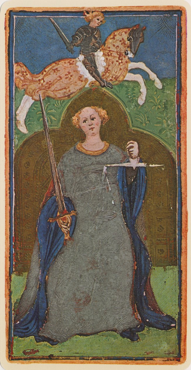 Justiça, fascínio de uma carta de tarô do convés "Visconti", 1441-47 de Bonifacio Bembo