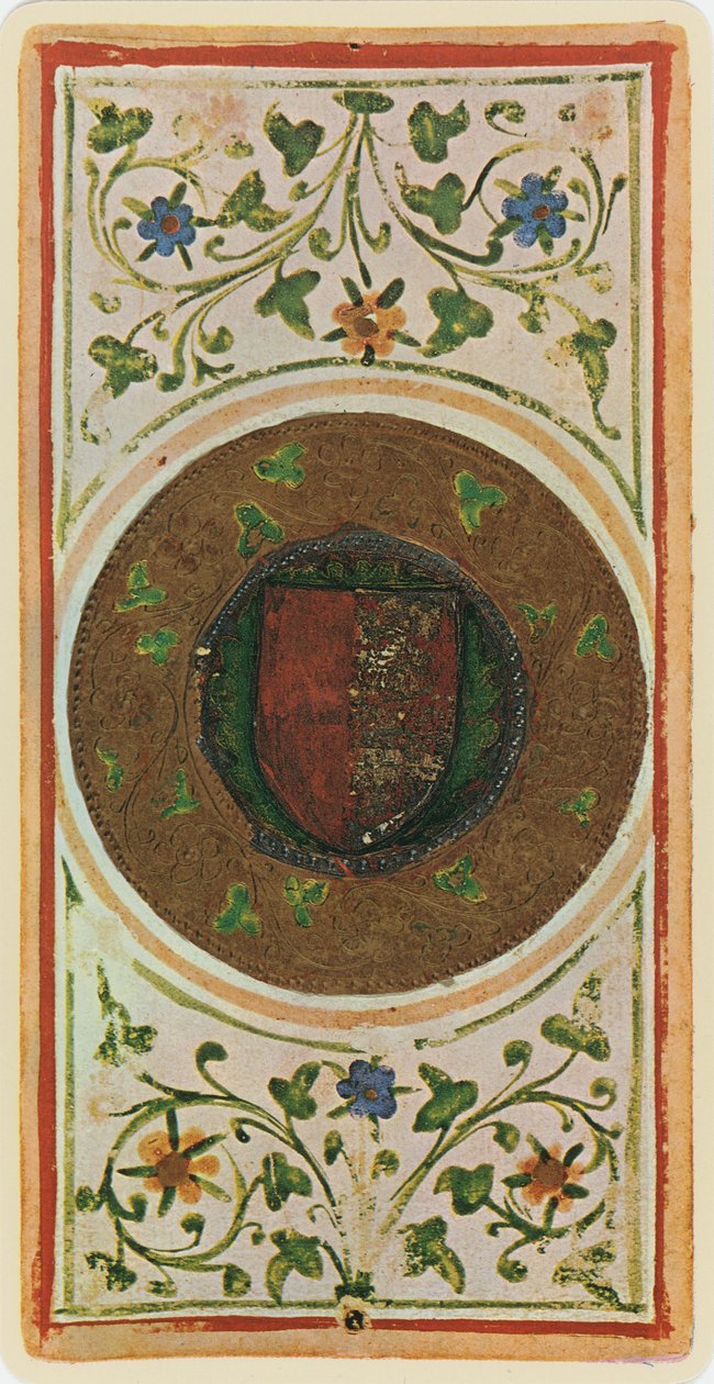 O Ás de Moedas, fac-símile de uma carta de tarô do baralho &39;Visconti&39;, 1441-47 de Bonifacio Bembo